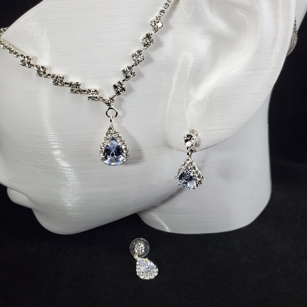 Bridal Jewelry earrings and necklace matching set, CZ clear stones